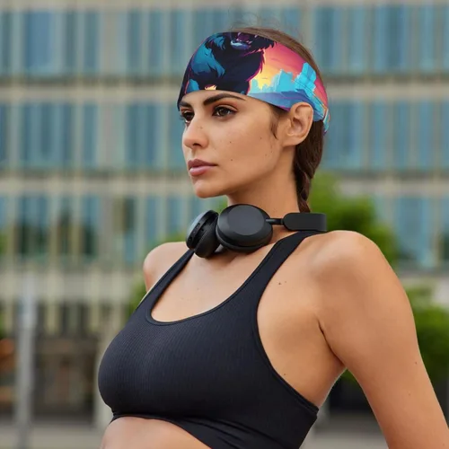 Vista 7 de Soft and Absorbent Headband for Red Basketball Workout - Ideal Hair Accessory for Yoga, Running, and More! Synthwave Sabertooth