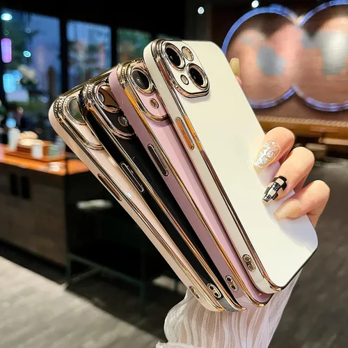 Vista 2 de DEFBSC Funda electrochapada para iPhone 13, funda protectora de TPU suave con borde galvanizado de lujo, protección de cámara de cuerpo completo, a