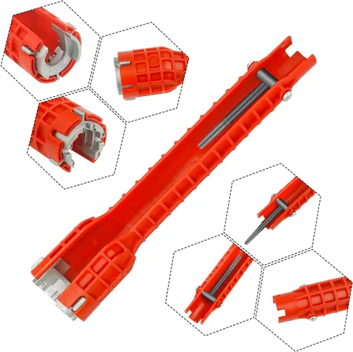 Vista 2 de Instalador de grifo y fregadero 14 en 1, llave de grifo y fregadero, llave multifuncional para fregadero, adecuada para instalar tuberías debajo
