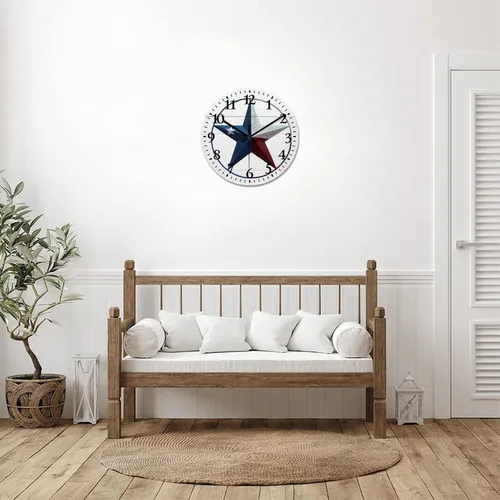 Vista 7 de Reloj de pared vintage con estrella del oeste de Texas con reloj de madera rústica sin tictac, silencioso con pilas, con números grandes, reloj