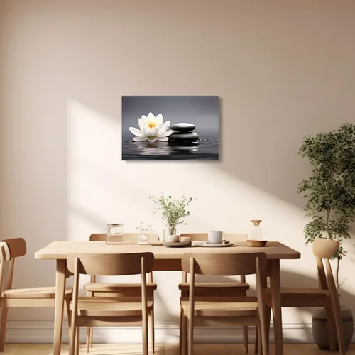 Vista 3 de QIXIANG Arte de pared Zen con piedras negras y flores de loto blanco, impresiones sobre lienzo para yoga, spa, meditación, decoración de baño