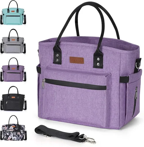 Vista 10 de Lonchera térmica para mujeres y hombres, lonchera para adultos con correa ajustable para el hombro, bolsa de almuerzo grande portátil para oficina