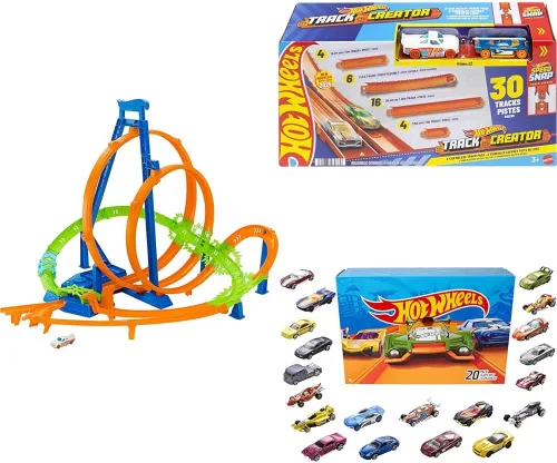 Vista 8 de Paquete de Hot Wheels Epic Crash Dash, zonas de choque, fácil de guardar + Hot Wheels Track Creator Deluxe 25 pies de pista y conectores + 10