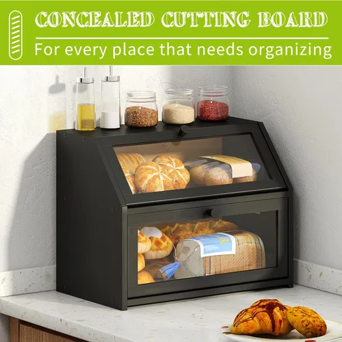 Vista 3 de Caja de pan de granja BMOSU para mostrador de cocina Caja de pan de doble capa de bambú y madera de gran capacidad contenedor de almacenamiento