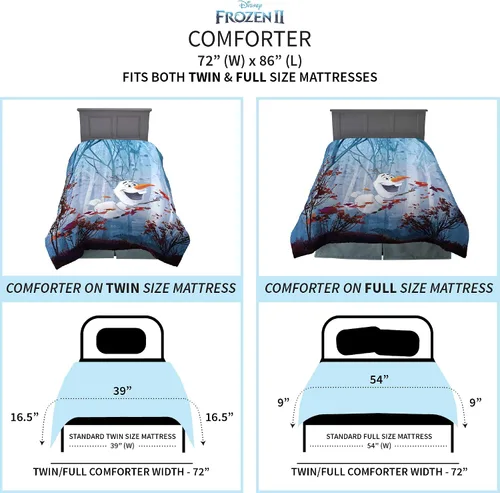 Vista 4 de Franco - Ropa de cama infantil, edredón reversible extrasuave, tamaño individual / matrimonial, 72 x 86 pulgadas, diseño de Olaf de Frozen 2