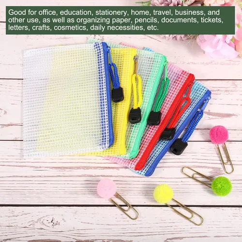 Vista 5 de YOKIVE Paquete de 3 bolsas de malla con cremallera, bolsillos de malla B8 para archivos, bolsa de plástico para documentos, ideal