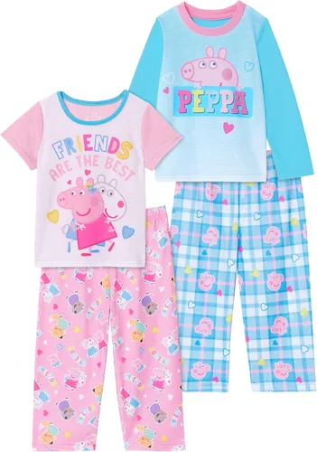 Vista 2 de Peppa Pig Pijamas para niñas pequeñas Conjunto de ropa de dormir de 4 piezas para niñas pequeñas, pantalones de pijama y camisas de dormir