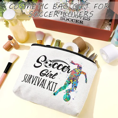Vista 4 de Geosar 4 piezas de regalos de fútbol bolsa de maquillaje para mujeres, mamá, equipo, regalo inspirador para jugadores de fútbol, amantes