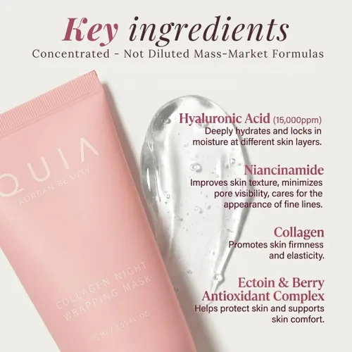 Vista 3 de QUIA Mascarilla Envolvente de Colágeno 75ml - Clínica +92% Apariencia Más Firme - Exfoliante de Piel de Cristal Nocturno - Cuidado de la Piel