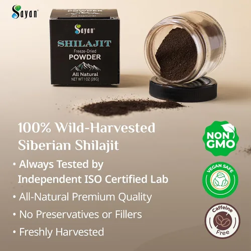 Vista 2 de Sayan Polvo puro de Shilajit de 1 onza/0.99 oz, suministro de 5 meses, potente suplemento de ácido fúlvico orgánico, apoya el sistema inmunológico