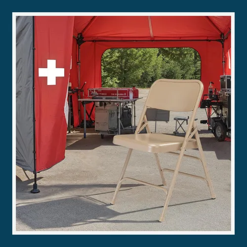 Vista 11 de OEF Furnishings Serie OEF300 Sillas Plegables de Acero Premium de Servicio Pesado, Sillas Comerciales de Metal con Triple Refuerzo y Bisagras Beige