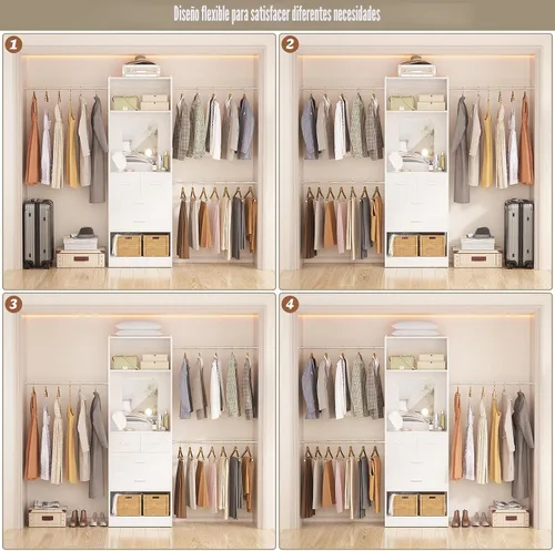 Vista 5 de Unikito Organizador de armario de 48 pulgadas de ancho a 96 pulgadas de ancho, kit de inicio de sistemas de walk-in closet de 8 pies con torre de 25