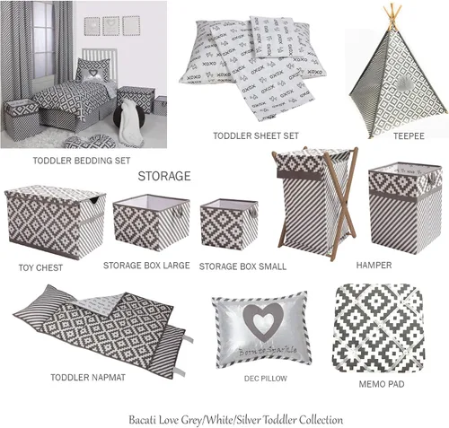 Vista 8 de Bacati - Falda Love para cuna de percal 100% algodón (diamantes, gris)