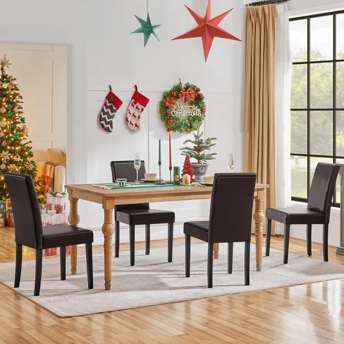 Vista 8 de Yaheetech Juego de 4 sillas de comedor tapizadas para cocina, color marrón Marrón oscuro