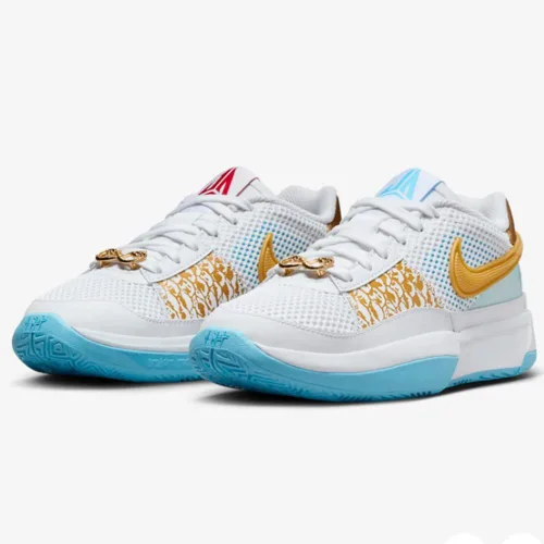 Vista 2 de Nike Ja 1 - Zapatos de baloncesto para niños grandes (FZ8327-103, blancoazul acuarioazul glaciar)