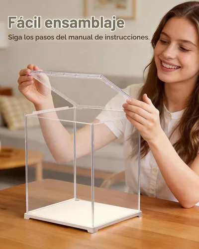 Vista 8 de Rolife Vitrina acrílica para coleccionables, escaparate de protección a prueba de polvo con base blanca con puerta para juguetes de peluche, rincón