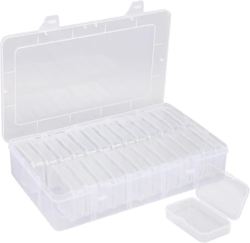 Vista 8 de Segbeauty Caja grande de almacenamiento de cuentas, organizador de gemas transparentes de 16 rejillas con tapa con bisagras, paquete de 2