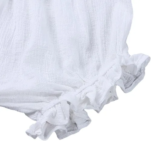 Vista 5 de Pantalones cortos de algodón y lino con volantes para bebés, niñas y niños pequeños, color sólido, básicos, holgados