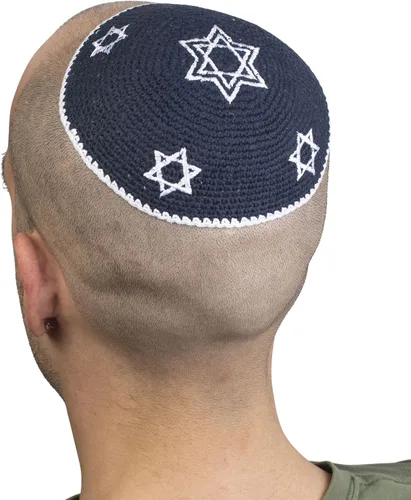 Vista 3 de JL Kippah - Estrella de David (algodón, 5.9 in), color azul medianoche y negro, marino