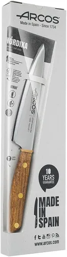 Vista 4 de Arcos Cuchillo de cocina de acero inoxidable de 6 pulgadas. Cuchillo de cocina profesional para cocinar. Mango de madera Ovengkol FSC 100% natural