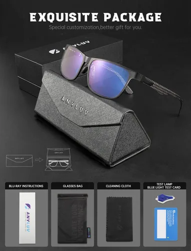 Vista 8 de ANYLUV Blue Light Glasses Men, Relieve Eyestrain and Eye Protection, Al-Mg Metal Computer Blue Light Blocking Glasses