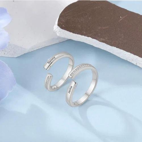 Vista 5 de OPALSTOCK - Juego de anillos de compromiso personalizados para parejas con corazón a juego para él y para ella