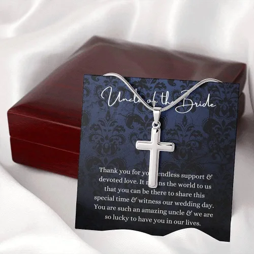 Vista 4 de Regalo personalizado Collar de cruz, tío de la novia, regalo de boda de novia y novio, regalo de agradecimiento de fiesta de novia, regalo de boda