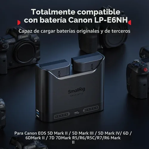 Vista 5 de SMALLRIG LP-E6NH Juego de baterías para Canon, 22.5W doble ranura 2H carga