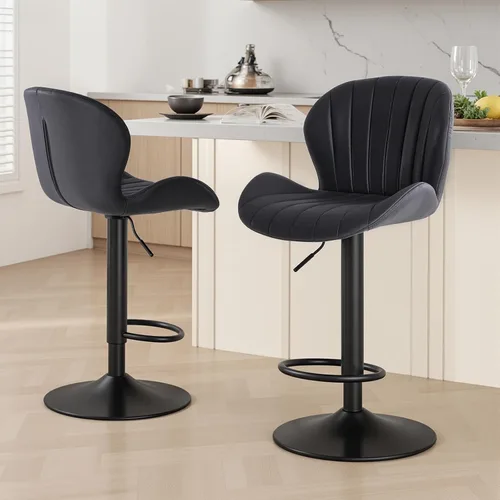 Vista 12 de Sweetcrispy Juego de 2 taburetes de bar, silla giratoria de tela de altura Beige