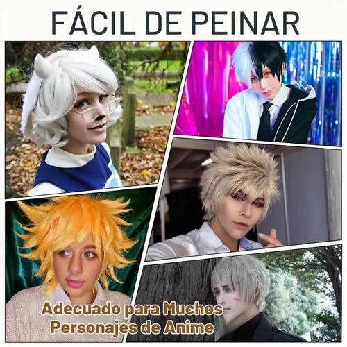 Vista 6 de S-noilite Unisex Short Cosplay Black Hair Wig Women Men Male Fluffy Straight Pixie Wigs for Cartoon Anime Comic-cons Party Halloween Costume Black