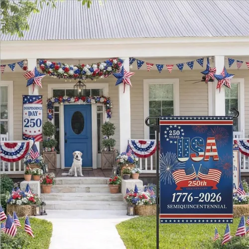 Vista 8 de 250 Anniversary USA Garden Flag, 250th Anniversary America Flag 1776-2026 Commemorative Patriotic 250 Year Banner 4th of July Yard Sign Double-Sided