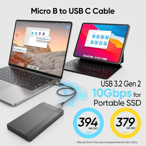 Vista 2 de Cable externo de disco duro USB C de 10 Gbps, cable corto micro B a USB C, cable de disco duro USBC USBC para WD Toshiba Westgate Seagate, SSD