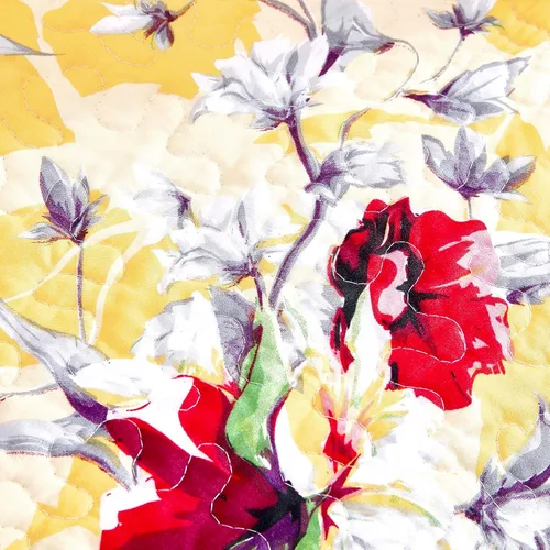 Vista 7 de DaDa Bedding Edredón de regazo floral amarillo, manta acolchada, colibríes, flores rojas de granja para sofá, sofá o cama, bordes festoneados Sol