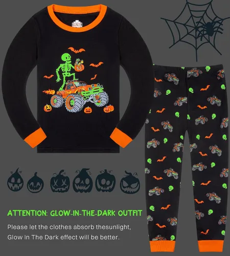 Vista 20 de HONGTEYA Ropa de Halloween para niños y niñas, ropa de esqueleto de algodón para niños pequeños, talla 3-7T