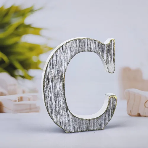Vista 18 de Letras de madera rústica sin terminar de 4 pulgadas para decoración de pared, letras decorativas de pie en rodajas, decoración de tablero