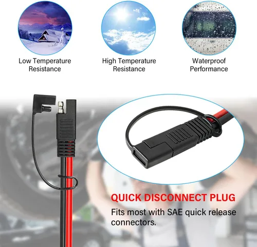 Vista 4 de MOOKEERF Cable de extensión SAE – 10 AWG, 3 pies, 2 cables de desconexión rápida, cable de extensión de cargador de batería, resistente, adaptador