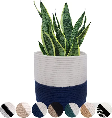 Vista 19 de Cesta de Planta de Cuerda de Algodón Cesta Tejida Moderna para Maceta de Flores de 6" Macetas de Interior de Piso, Organizador de Almacenamiento