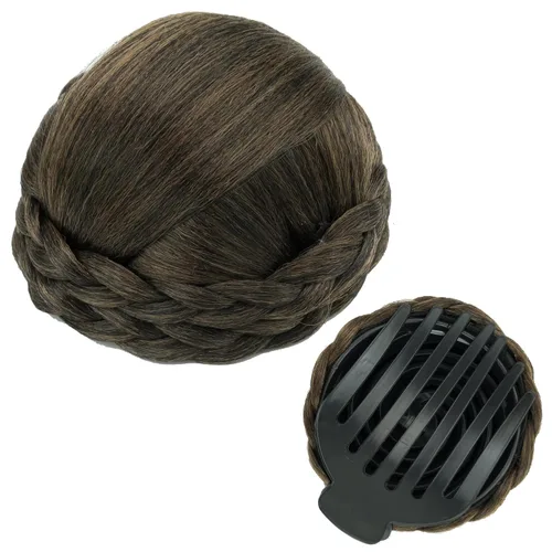 Vista 10 de IMISSU Trenzado Chignon Dancer Hair Donut Hairpieces Scrunchie Claw Hair Moño Updo para bodas y fiestas (M3 rubio ceniza)