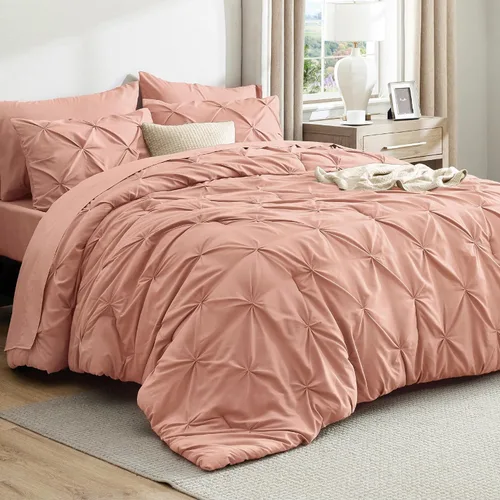 Vista 22 de Bedsure - Juego de edredón tamaño individual gris - Ropa de cama tamaño individual en una bolsa de 5 piezas, juego de cama Pintuck GentleSoft™