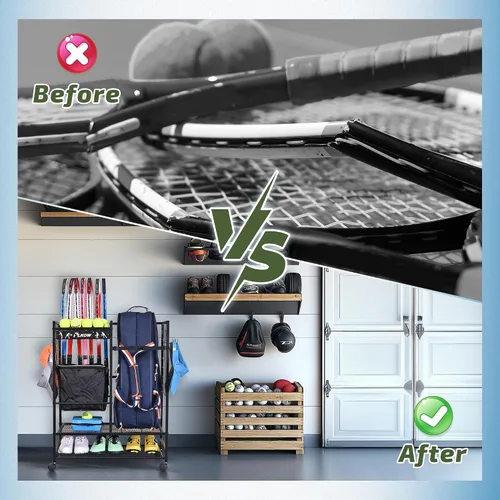 Vista 6 de PLKOW Organizador de bolsas de tenis para raquetas de tenis, soporte para equipo de tenis para bolsas, bolas, raquetas y accesorios, organizador