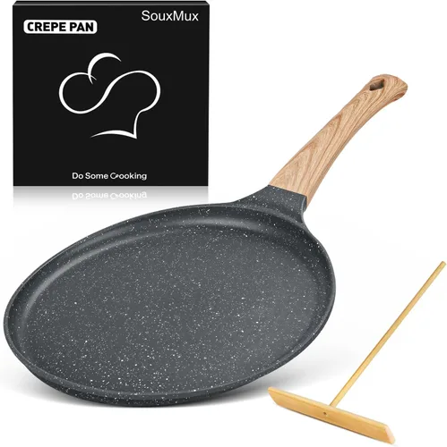 Vista 9 de SouxMux - Sartén para crepas de 8 pulgadas con esparcidor, cerámica antiadherente, lista para inducción Negro
