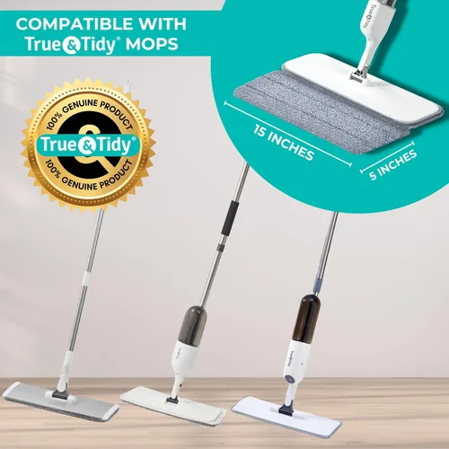 Vista 4 de True & Tidy® 2 piezas de repuesto de almohadilla de fregona de microfibra para rociador SPRAY-250 multisuperficie con botella de agua recargable