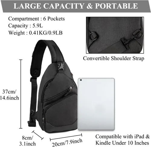 Vista 3 de VASCHY Bolso bandolera para hombres y mujeres, una correa sobre el hombro, mochila cruzada para el pecho, para senderismo, viajes, exteriores