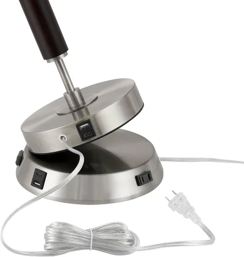 Vista 5 de Base de lámpara de mesa moderna con puertos de carga USB A+C y toma de corriente de CA, sensor táctil de encendido y apagado universal de níquel