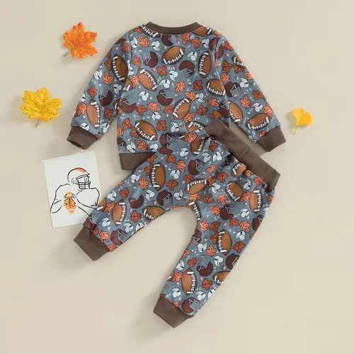 Vista 3 de Omkzanbi Conjunto de fútbol para niños pequeños, sudadera de manga larga, pantalones deportivos, 2 piezas, ropa casual para el día del juego, ropa