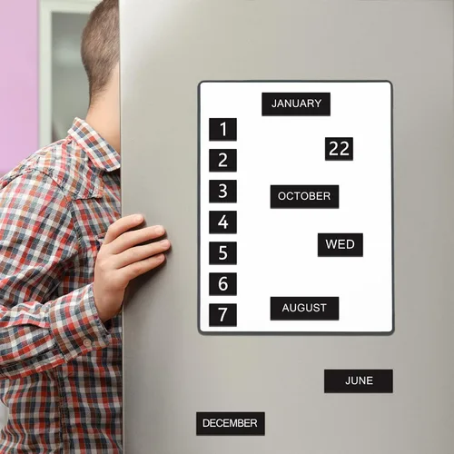 Vista 6 de 50 números magnéticos de calendario para pizarra blanca y refrigerador, días de la semana y meses, indicadores magnéticos de fechas del calendario