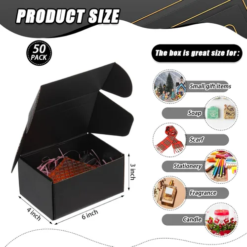 Vista 3 de Ireer Paquete de 50 cajas de envío negras de 6 x 4 x 3 pulgadas, cajas de cartón corrugado pequeñas para pequeñas empresas, joyas, adornos, regalos