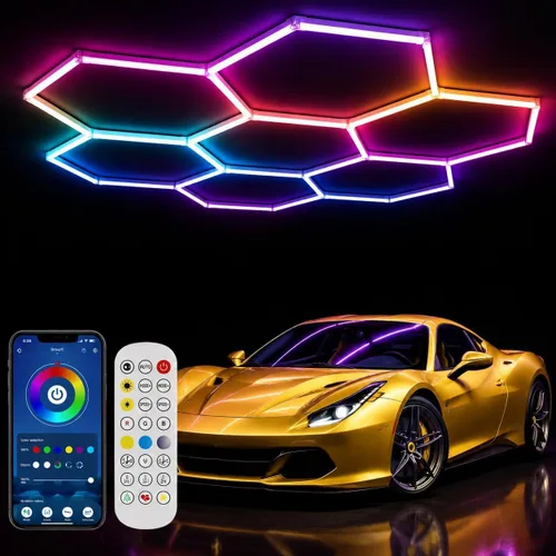Vista 11 de 25Pack RGB Hexagon led Garage Lights,5 Hexagon Light DIY with Multi Color 25Pack-5Hex-RGB