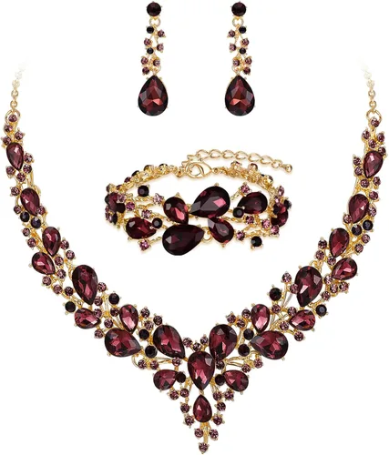 Vista 17 de BriLove - Juego de joyas de boda con cristales austriacos, collar, aretes y pulsera para mujer 01-Tono plateado transparente