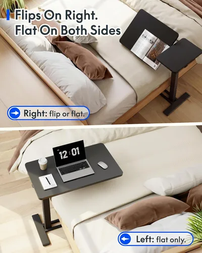 Vista 6 de FLEXISPOT Mesa auxiliar en forma de C de altura ajustable con parte superior inclinable de un solo lado, mesa auxiliar móvil para sofá y mesita